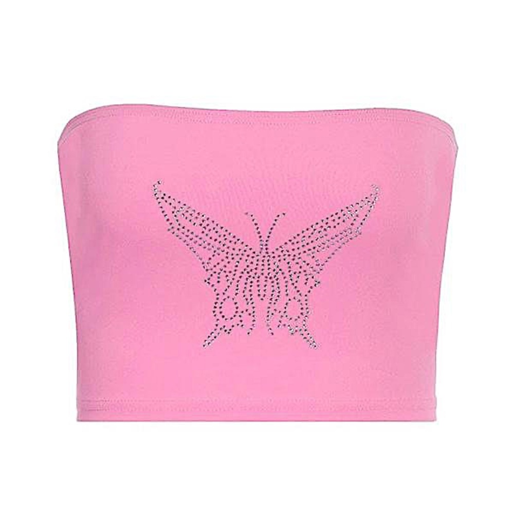 Pink Rhinestoned Butterfly Tube/Crop Top